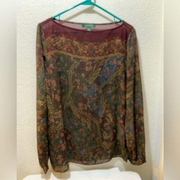 Lauren by Ralph Lauren Tops - Lauren Ralph Lauren Women See-Through Floral Long Sleeve Blouse Size L